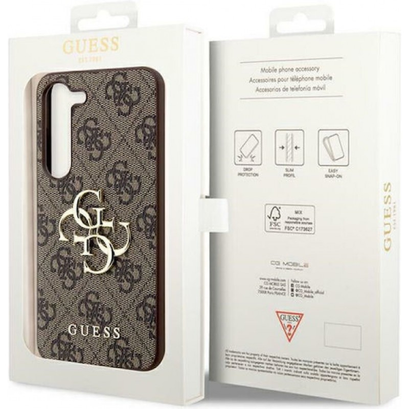Θήκη Guess 4G Metal Gold Logo Back Cover Samsung Galaxy S24+ Plus SM-S926 Δερμάτινο Καφέ 