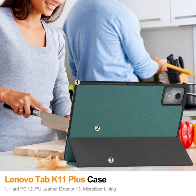 Θήκη Custer Texture 3-Fold Holder Leather Smart Case Lenovo Tab K11 Plus 11.45" Green