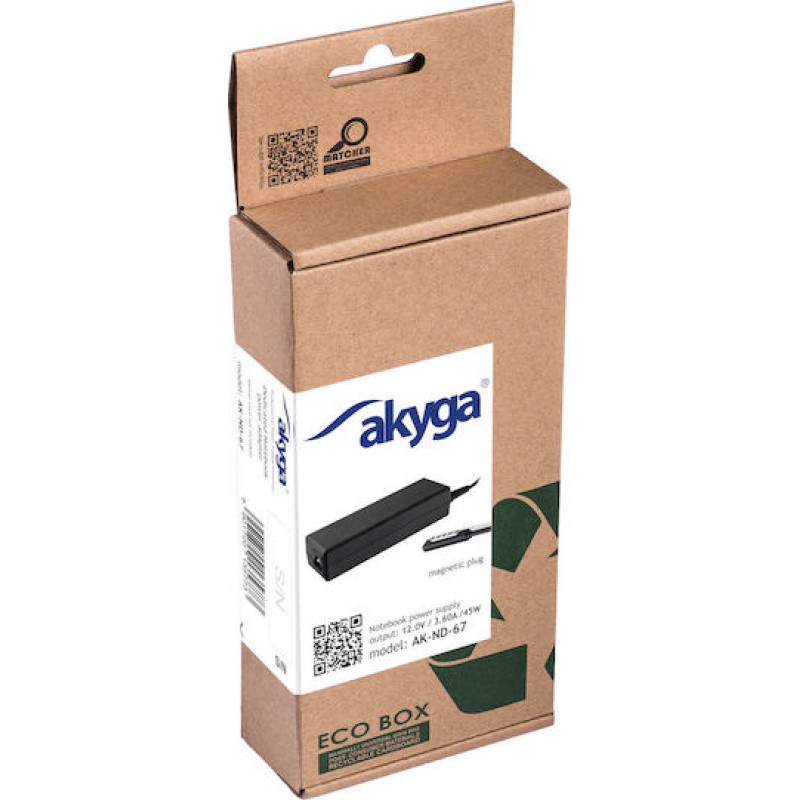 Akyga Τροφοδοτικό Ρεύματος για Laptop 45W Χωρίς Καλώδιο Τροφοδοσίας