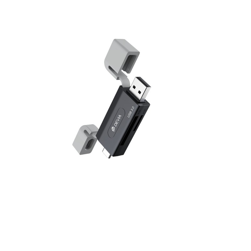 Αντάπτορας Card Reader Devia 2in1 EL240 USB/USB-C 3.0 Black