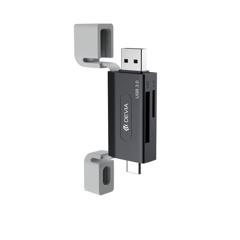 Αντάπτορας Card Reader Devia 2in1 EL240 USB/USB-C 3.0 Black