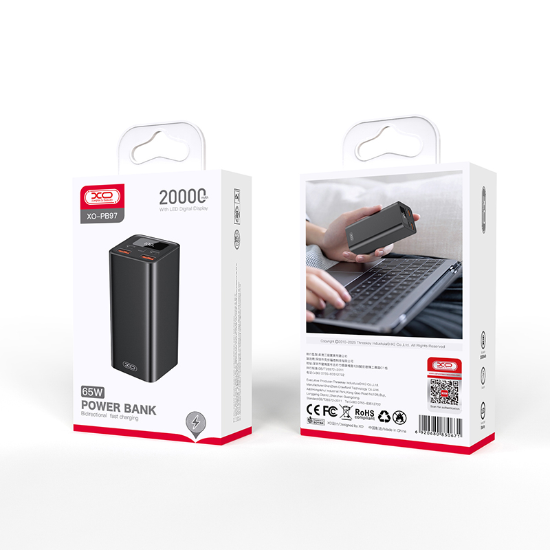 Εξωτερική Μπαταρία XO PB97 Laptop PowerBank 65W Wireless 20000mAh Black