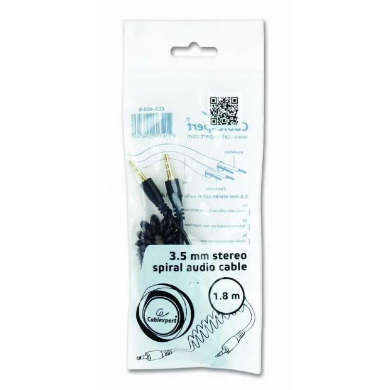 Καλώδιο Audio Cablexpert Jack to Jack Stereo Spiral 3.5mm 1.8m Black