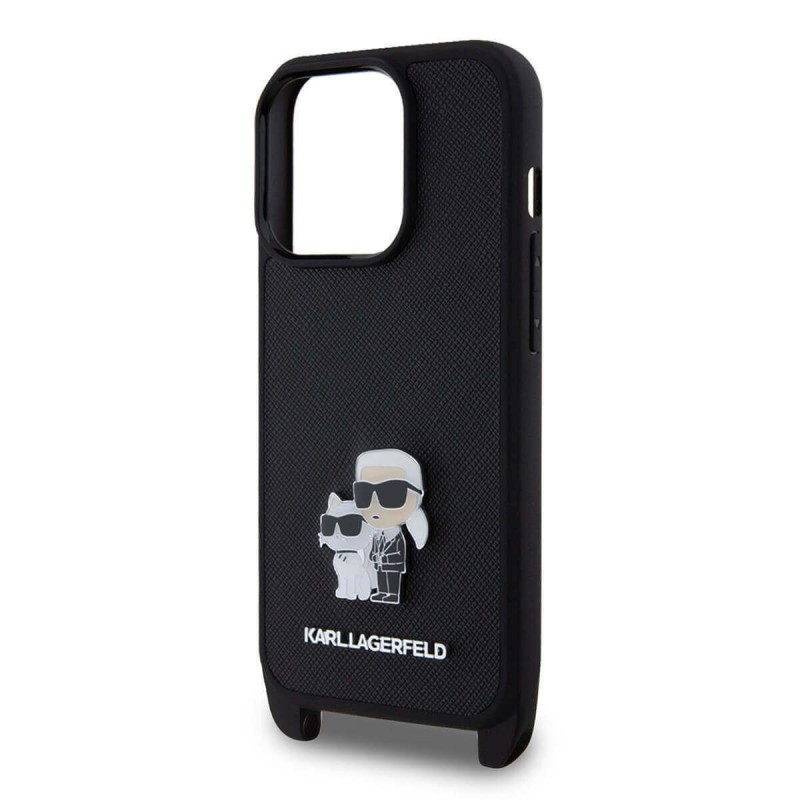 Θήκη Karl Lagerfeld Saffiano Crossbody Strap Metal Karl and Choupette Case Apple iPhone 15 Pro Max (6.7") Black