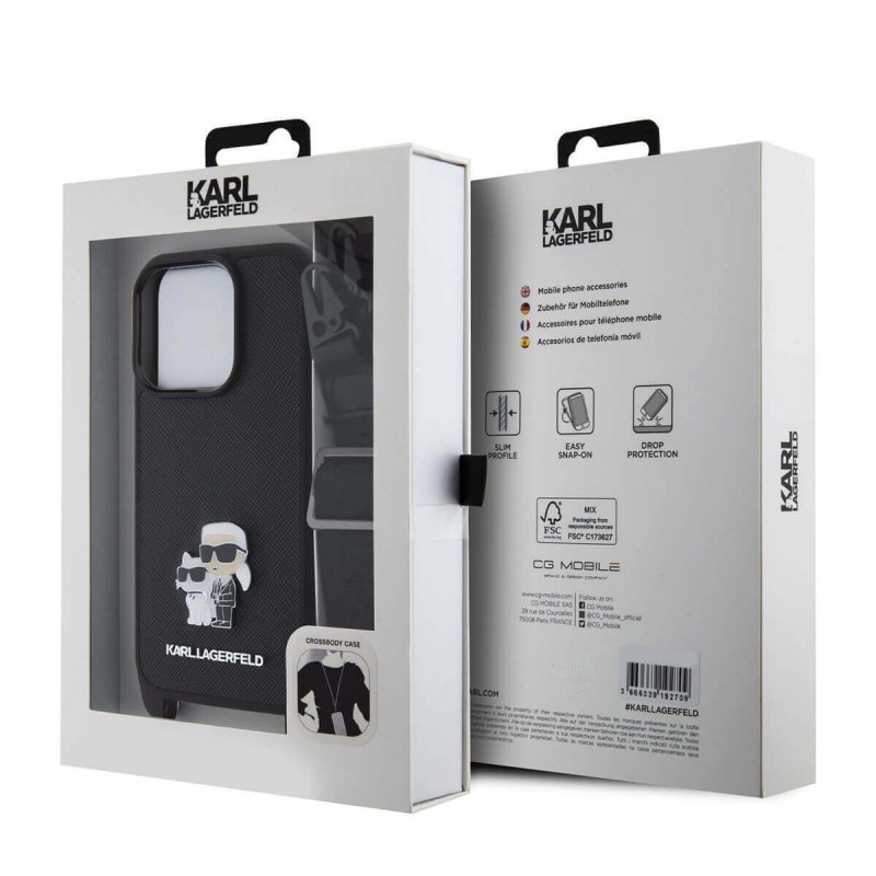 Θήκη Karl Lagerfeld Saffiano Crossbody Strap Metal Karl and Choupette Case Apple iPhone 15 Pro Max (6.7") Black