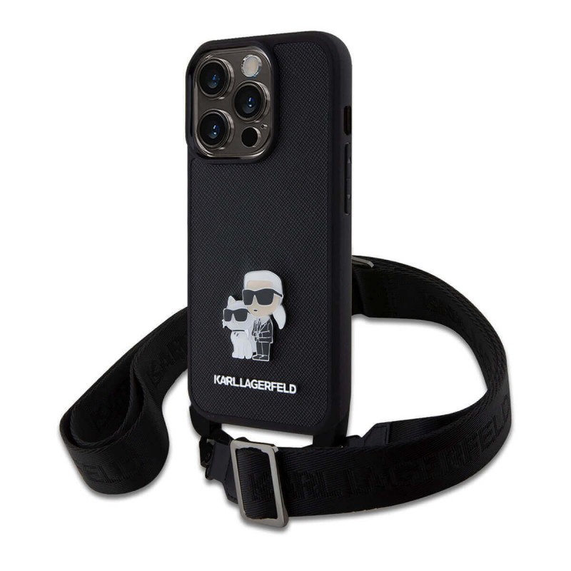 Θήκη Karl Lagerfeld Saffiano Crossbody Strap Metal Karl and Choupette Case Apple iPhone 15 Pro Max (6.7") Black
