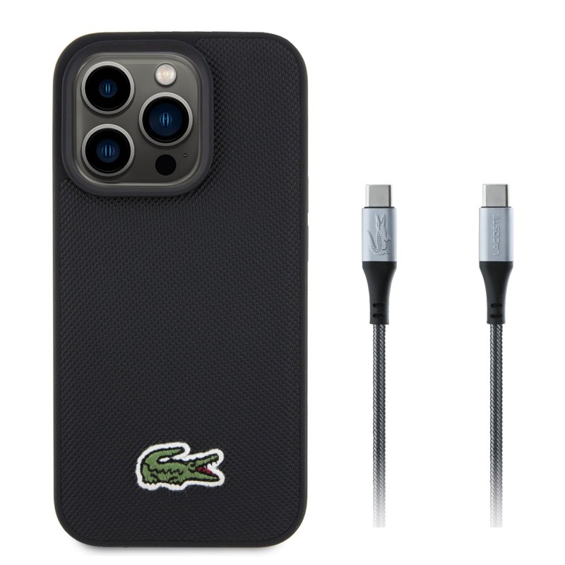 Θήκη Lacoste Iconic Petit Pique Woven Logo MagSafe Case for iPhone 16 Pro (6.1")+ USB-C/USB-C Data Cable Black