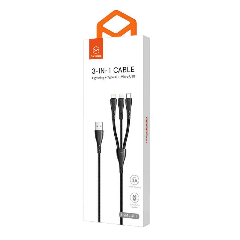 Καλώδιο Mcdodo 3-in-1 USB to USB-C / Lightning / Micro USB cable CA-6960, 1.2m  Black