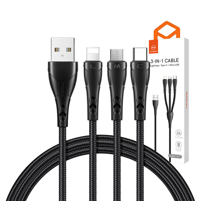 Καλώδιο Mcdodo 3-in-1 USB to USB-C / Lightning / Micro USB cable CA-6960, 1.2m  Black