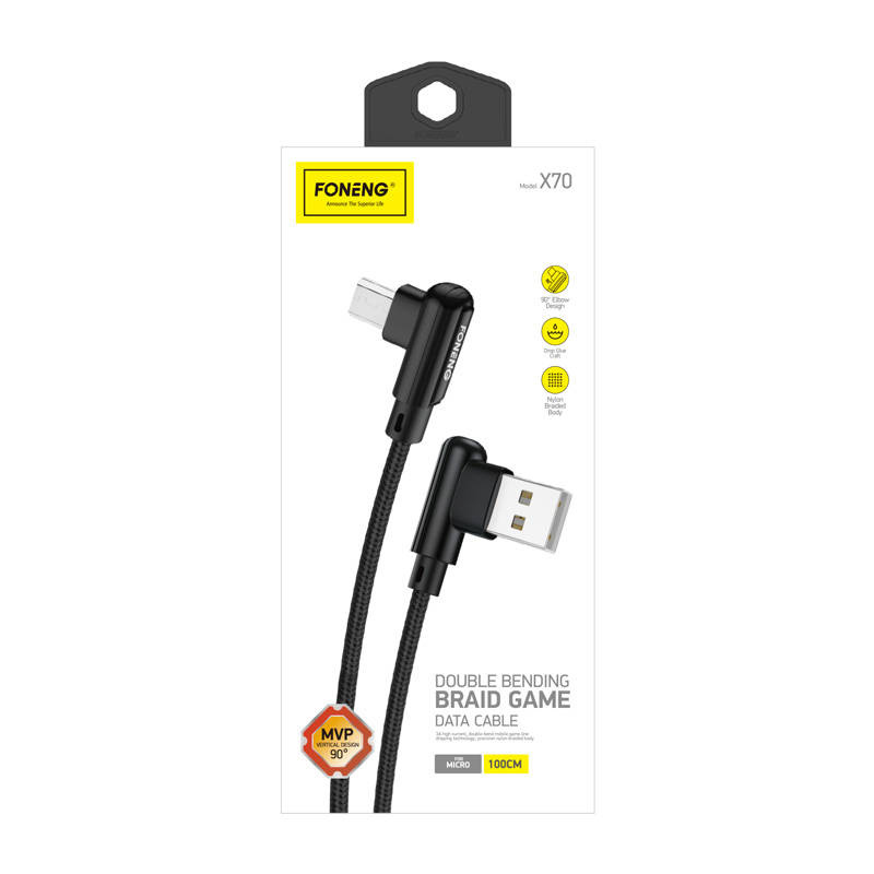 Καλώδιο Data Foneng X70 Angled USB to Micro USB Cable, 3A, 1m Black