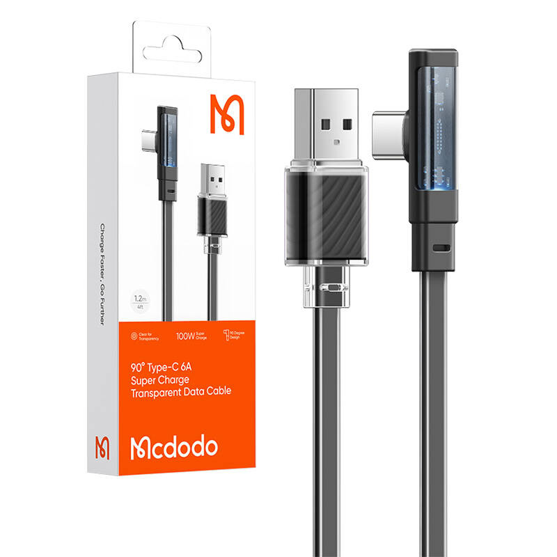 Καλώδιο Data Mcdodo Cable USB-C to USB-C CA-3423 90 Degree 1.8m with LED Black