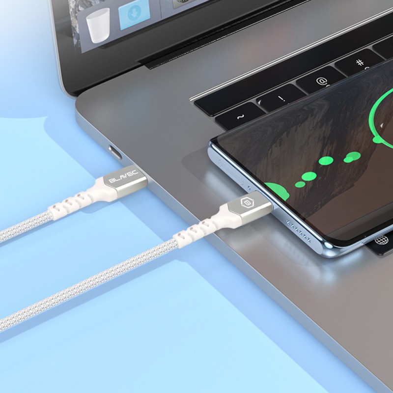 Καλώδιο Blavec Fast Charging Cable Raptor Braided - USB to Type C - PD 66W 6A 2m (CRA-UC6BG20) White-Silver Καλώδιο Blavec Fast Charging Cable Raptor Braided - USB to Type C - PD 66W 6A 2m (CRA-UC6BG20) White-Silver