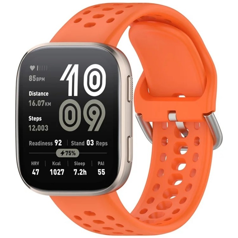 Ανταλλακτικό λουράκι Silicone Strap Multi Hole για Huami Amazfit Bip 6 / Samsung Galaxy Watch3(45mm)/Watch(46mm)/Xiaomi Haylou LS05/Amazfit GTR(47mm)/2e(46mm)/Stratos 2/3/Mi Watch(46mm)/Huawei GT/Active/GT 2/Pro/Honor GS Pro/Magic/2(46mm) Orange (22mm)