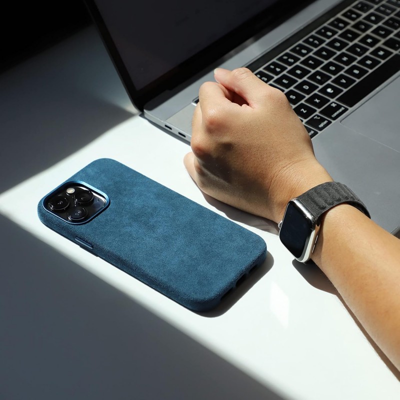Θήκη Alcantara Full Wrap Case with MagSafe Apple iPhone 16 Pro Max (6.9") Blue