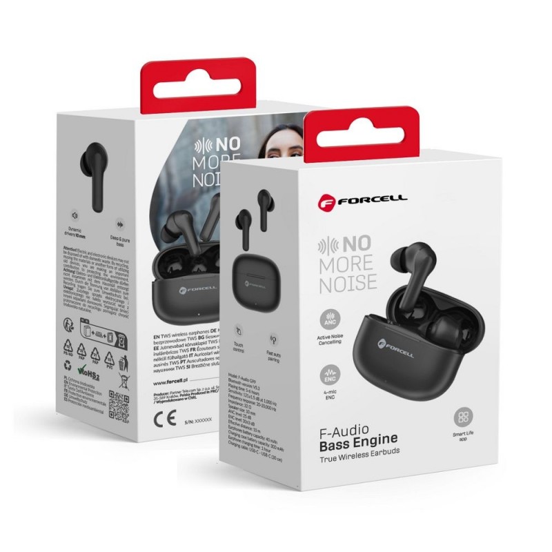 Ακουστικά Bluetooth Forcell F-Audio Bass Engine Wireless Earphones TWS ANC + ENC + TUYA APP Black