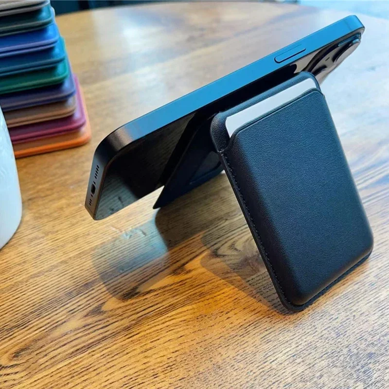 Magnetic Leather Πορτοφόλι Magsafe με θήκη για κάρτες Black