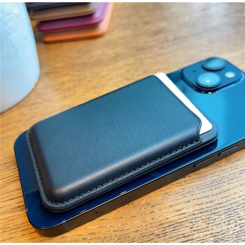 Magnetic Leather Πορτοφόλι Magsafe με θήκη για κάρτες Black