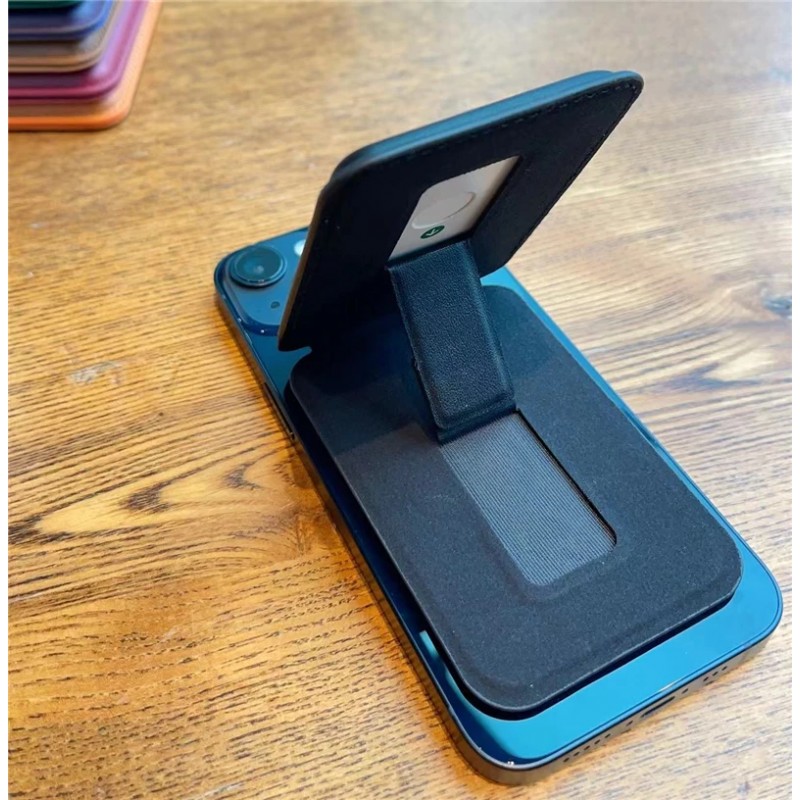 Magnetic Leather Πορτοφόλι Magsafe με θήκη για κάρτες Black