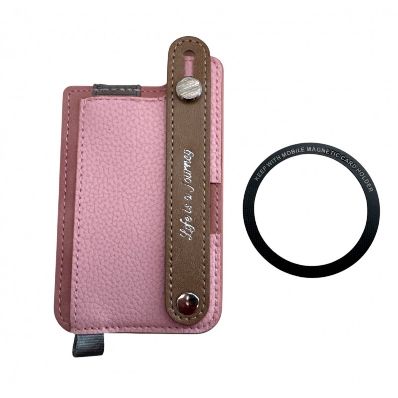 Universal Card Holder με Magsafe ή Ring Sticker με Holder και θήκη για κάρτες Pink