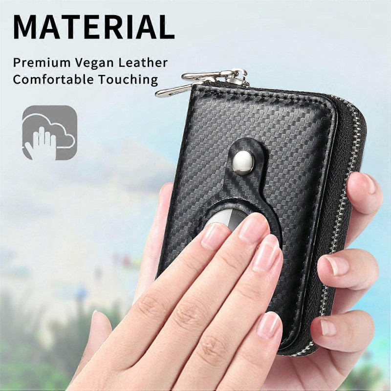 Leather PU Zipper Wallet με Built-in Case for Apple AirTag Black