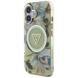 Θήκη Guess Glitter Magnolia Flowers Triangle MagSafe Case Apple iPhone 16 (6.1") Green Θήκη Guess Glitter Magnolia Flowers Triangle MagSafe Case Apple iPhone 16 (6.1") Green