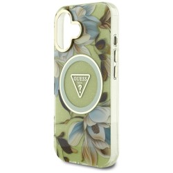 Θήκη Guess Glitter Magnolia Flowers Triangle MagSafe Case Apple iPhone 16 (6.1") Green Θήκη Guess Glitter Magnolia Flowers Triangle MagSafe Case Apple iPhone 16 (6.1") Green