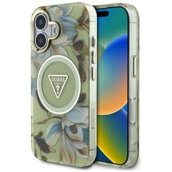 Θήκη Guess Glitter Magnolia Flowers Triangle MagSafe Case Apple iPhone 16 (6.1") Green Θήκη Guess Glitter Magnolia Flowers Triangle MagSafe Case Apple iPhone 16 (6.1") Green