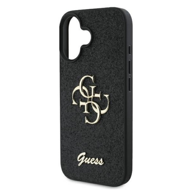 Θήκη Guess PU Fixed Glitter 4G Metal Logo Case Apple iPhone 16 Plus (6.7") Black