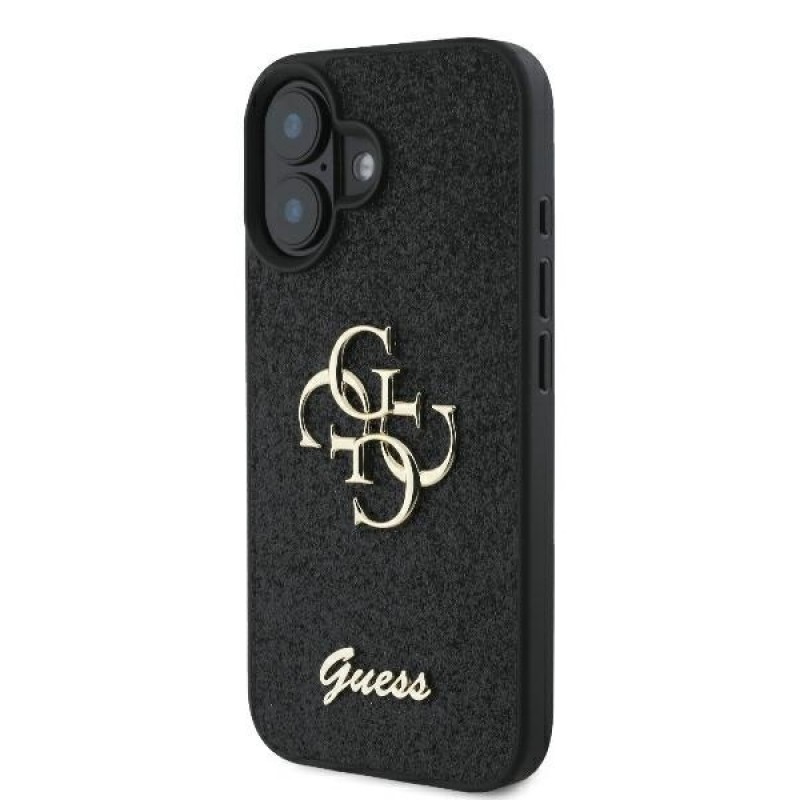 Θήκη Guess PU Fixed Glitter 4G Metal Logo Case Apple iPhone 16 Plus (6.7") Black