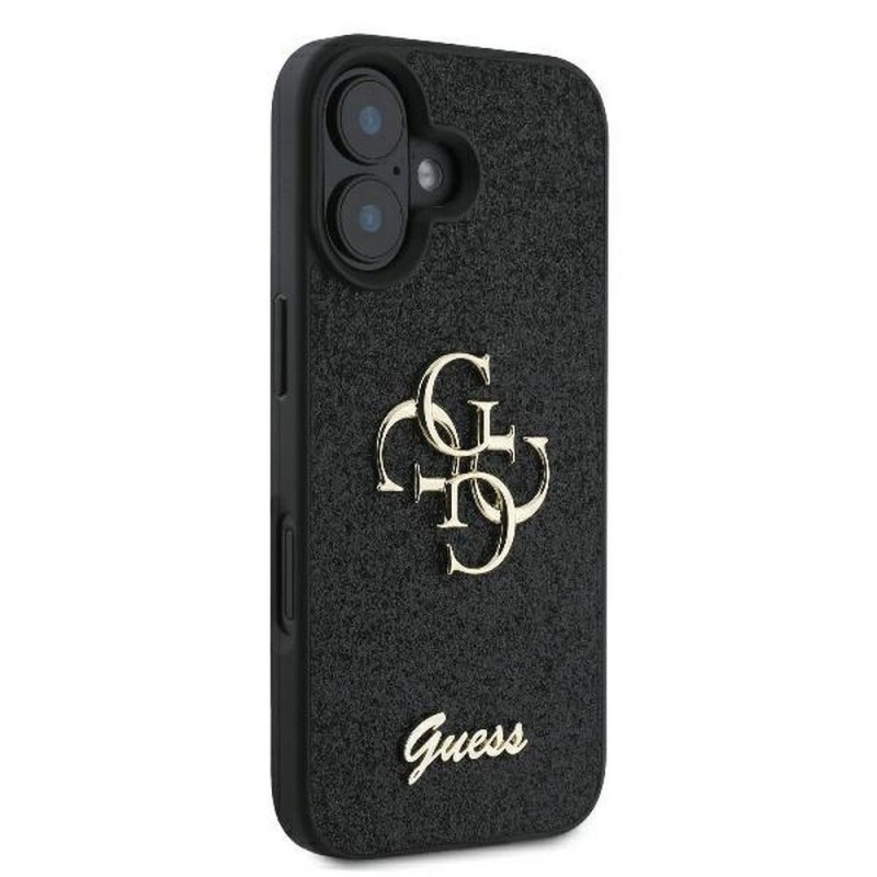 Θήκη Guess PU Fixed Glitter 4G Metal Logo Case Apple iPhone 16 Plus (6.7") Black