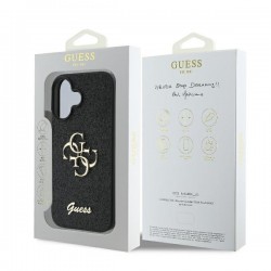 Θήκη Guess PU Fixed Glitter 4G Metal Logo Case Apple iPhone 16 Plus (6.7") Black
