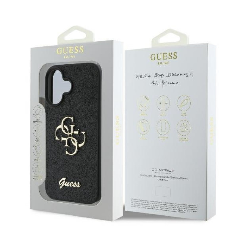 Θήκη Guess PU Fixed Glitter 4G Metal Logo Case Apple iPhone 16 Plus (6.7") Black
