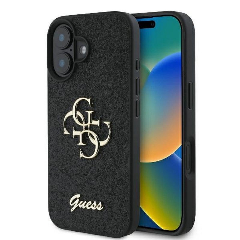 Θήκη Guess PU Fixed Glitter 4G Metal Logo Case Apple iPhone 16 Plus (6.7") Black