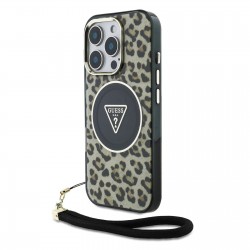 Θήκη Guess IML Leopard Triangle Logo Strap MagSafe Case Apple iPhone 16 Pro Max (6.9") Brown