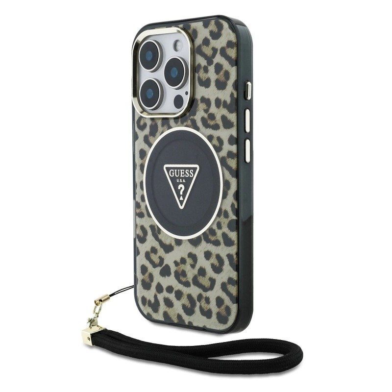 Θήκη Guess IML Leopard Triangle Logo Strap MagSafe Case Apple iPhone 16 Pro Max (6.9") Brown