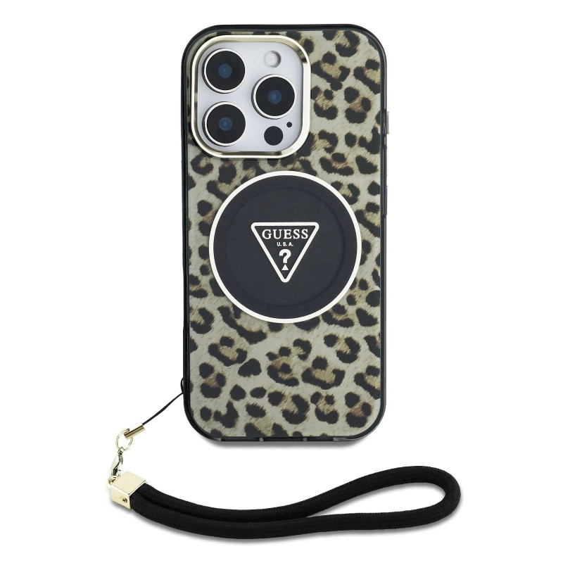 Θήκη Guess IML Leopard Triangle Logo Strap MagSafe Case Apple iPhone 16 Pro Max (6.9") Brown