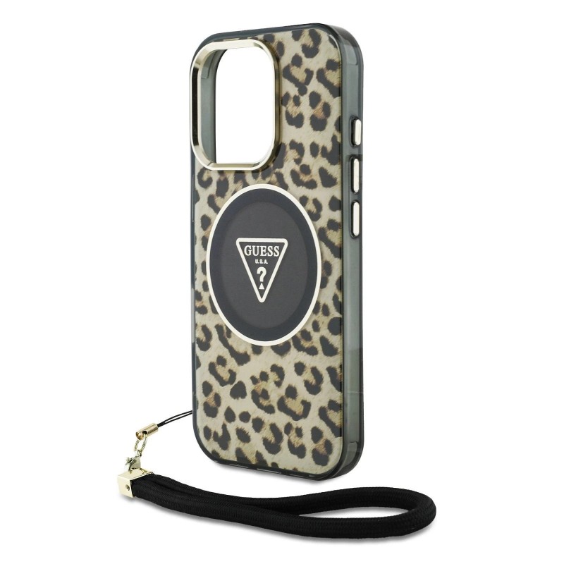 Θήκη Guess IML Leopard Triangle Logo Strap MagSafe Case Apple iPhone 16 Pro Max (6.9") Brown