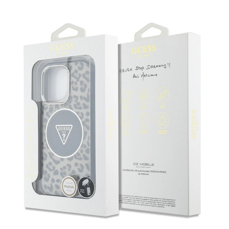 Θήκη Guess IML Leopard Triangle Logo Strap MagSafe Case Apple iPhone 16 Pro Max (6.9") Brown