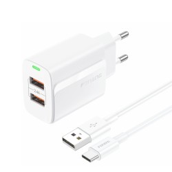 Φορτιστής Ταξιδιού Foneng Fast Charge EU63 2xUSB 12W with USB to Type C Cable White