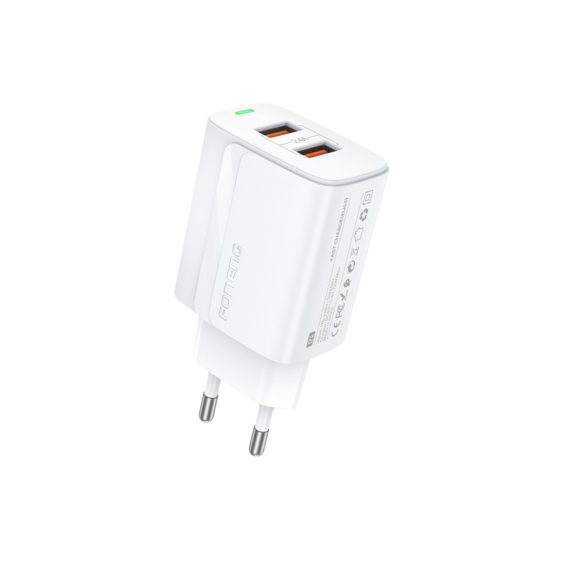 Φορτιστής Ταξιδιού Foneng Fast Charge EU63 2xUSB 12W with USB to Type C Cable White