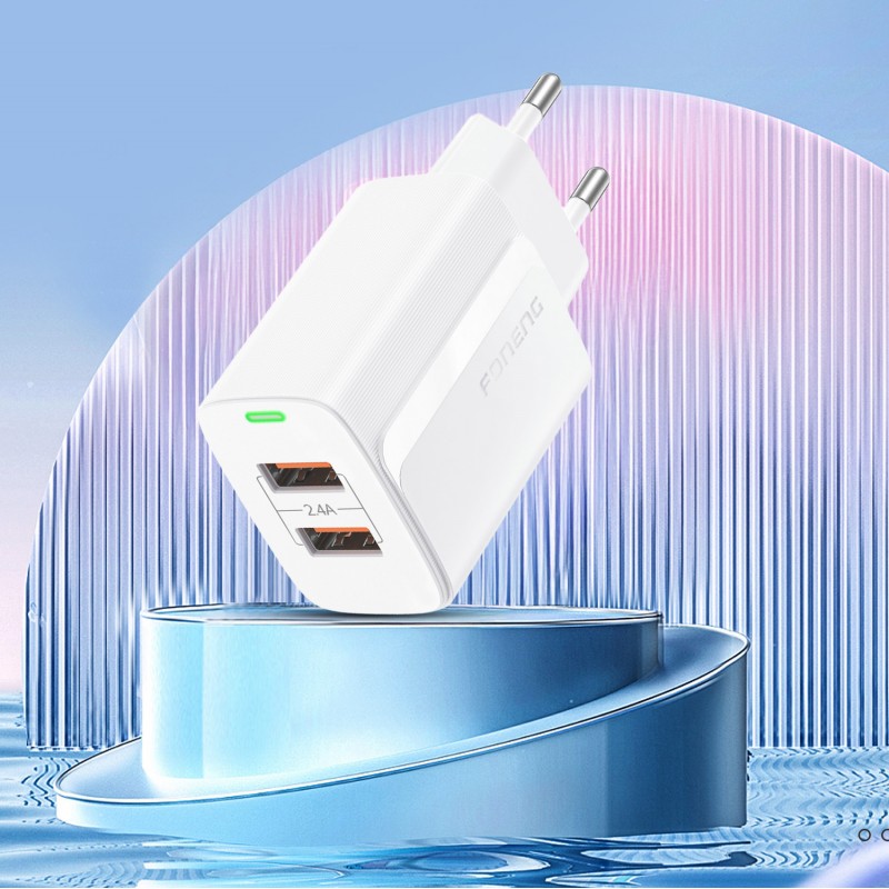 Φορτιστής Ταξιδιού Foneng Fast Charge EU63 2xUSB 12W with USB to Type C Cable White