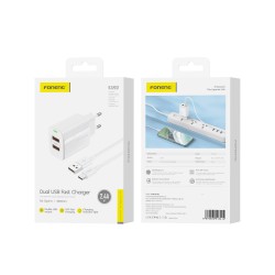 Φορτιστής Ταξιδιού Foneng Fast Charge EU63 2xUSB 12W with USB to Type C Cable White