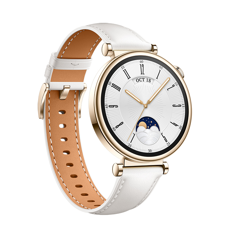 Huawei Watch GT 4 Stainless Steel 41mm Αδιάβροχο με Παλμογράφο Leather Strap White