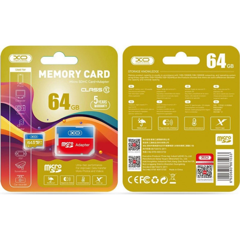 Κάρτα μνήμης XO micro SDHC 64GB Class 10 UHS-I με Αντάπτορα
