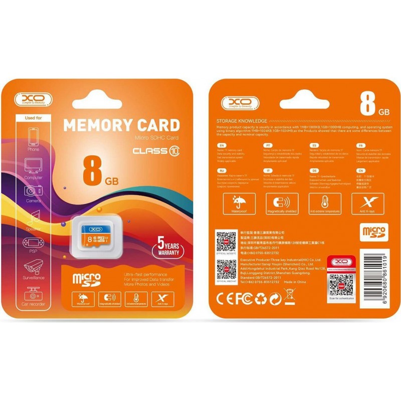 Κάρτα μνήμης XO micro SDHC 8GB Class 10 UHS-I