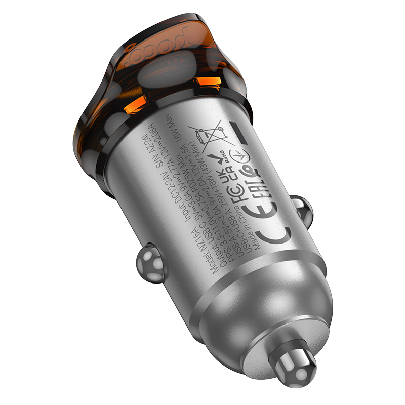 Φορτιστής Αυτοκινήτου HOCO NZ16A Fast Charging USB-A USB-C Car Charger Grey