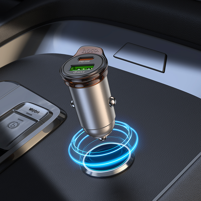 Φορτιστής Αυτοκινήτου HOCO NZ16A Fast Charging USB-A USB-C Car Charger Grey