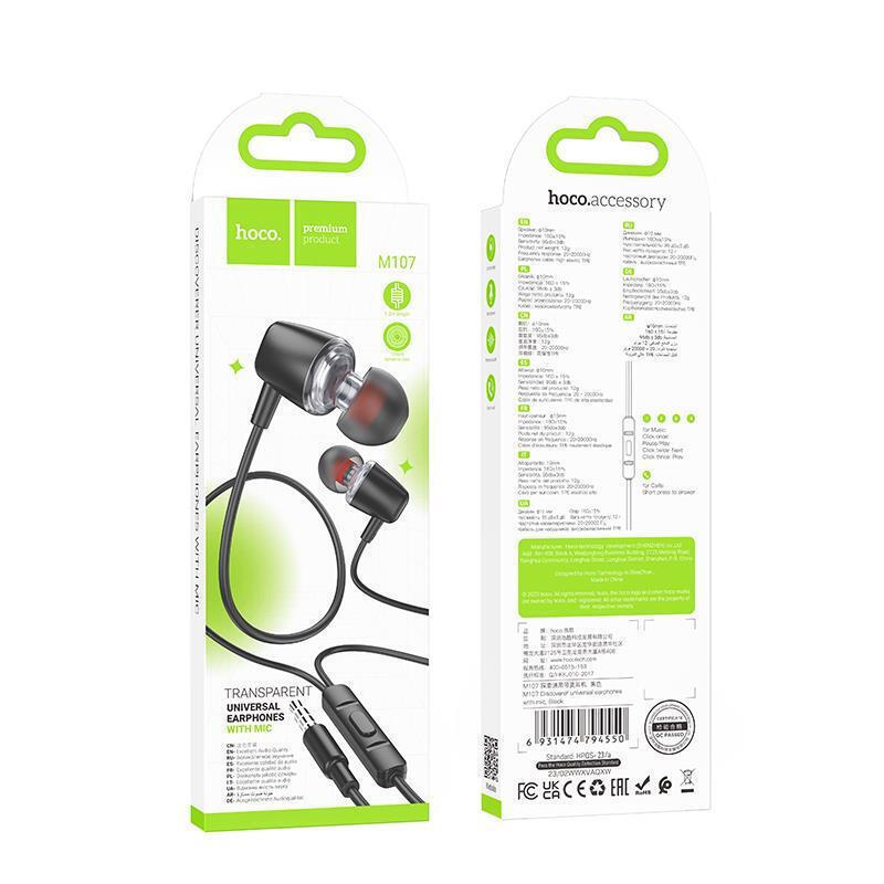 Ακουστικά Handsfree Earphones Hoco M107 In-ear Jack 3.5mm Black