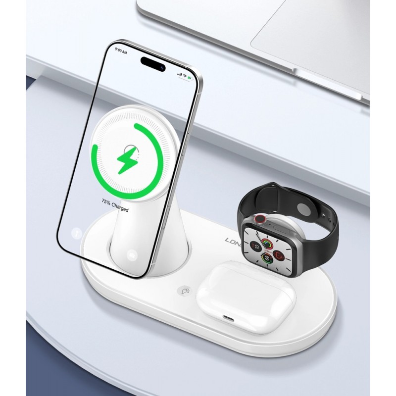 Ασύρματος Φορτιστής LDNIO WL01 3-in-1 Wireless Charging Station with LED Night Light 15W White