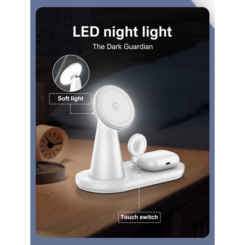 Ασύρματος Φορτιστής LDNIO WL01 3-in-1 Wireless Charging Station with LED Night Light 15W White